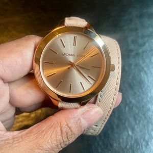 Michael Kors Rose Gold Light Pink Double Leather Strap  Watch